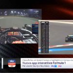 Ücretsiz F1 yayınları logosu, tehlike işareti ile birleştirilmiş.