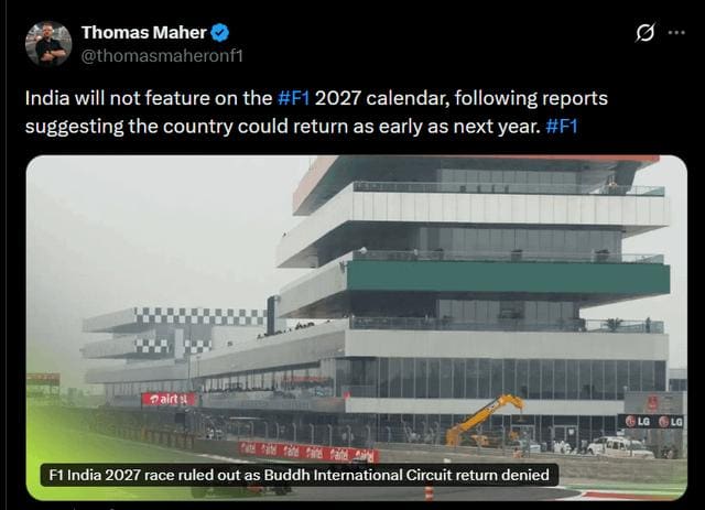 F1 Hindistan GP yarışının olmaması hayal kırıklığı yarattı.