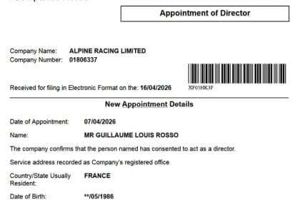 Alpine'de Birleşme ve Satın Alma uzmanı göreve başladı, F1