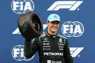 George Russell ve F1 Miami değişiklikleri kutlama anı, pole pozisyonu heyecanı