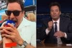 Jimmy Fallon Miami GP'de mikrofonu ısırırken çekilmiş bir fotoğraf
