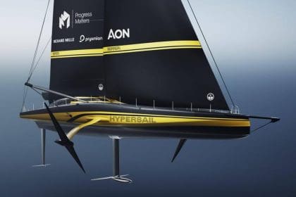 Ferrari'nin yenilenebilir enerjili hızlı tekne projesinin görseli, deniz üzerinde süzülüyor