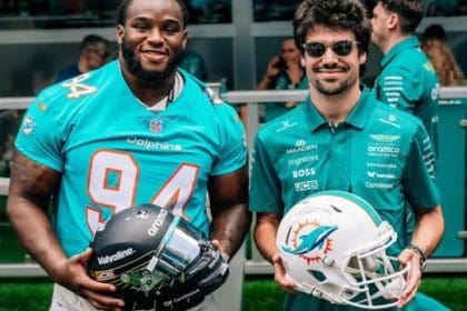 Lance Stroll imzalı kask, Miami GP özel tasarım, Aston Martin F1