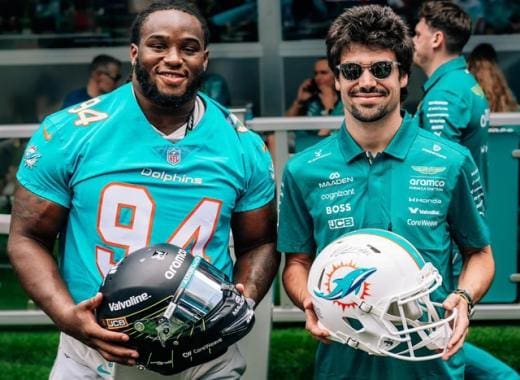 Lance Stroll imzalı kask, Miami GP özel tasarım, Aston Martin F1
