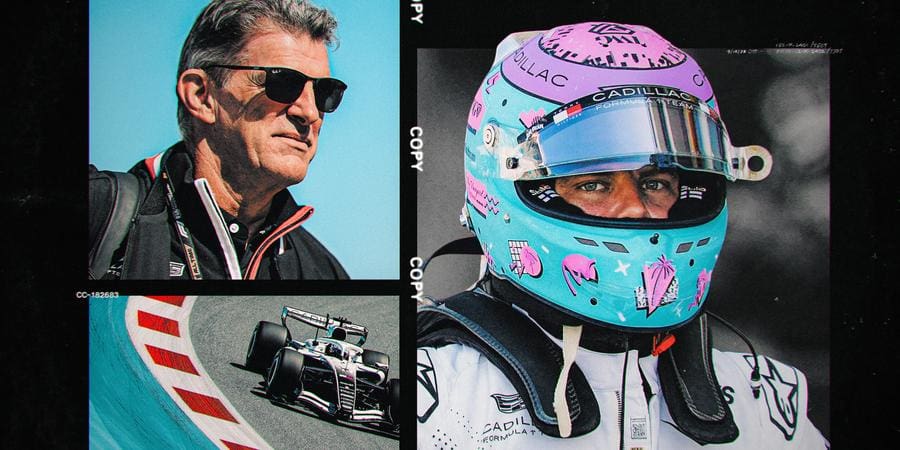 Cadillac F1 Takımı'nın Miami Grand Prix'sindeki garajından bir görüntü, detaylı analizler yapılıyor.