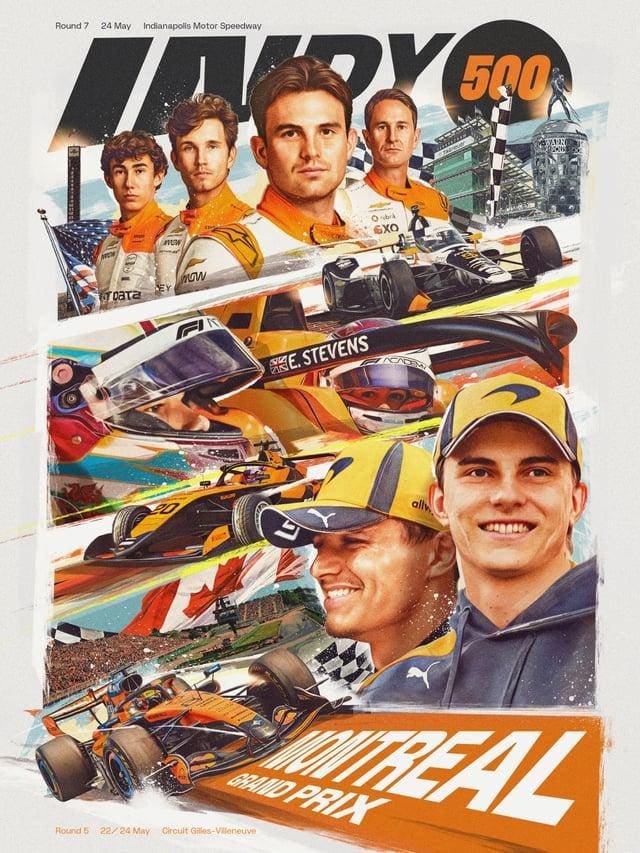 McLaren F1 aracının pistteki görüntüsü, ikonik papaya rengi ile dikkat çekiyor