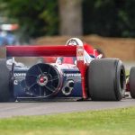 Brabham BT46B fan araba Parmalat sponsorlu arka goruntu - Goodwood Festival of Speed o ikonik fan mekanizmasi goruluyor Gordon Murray tasarimi 1978