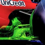 Ferrari sidepod undercut flow viz neon yeşil boya yakın çekim UniCredit hava akışı girdap
