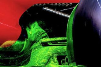 Ferrari sidepod undercut flow viz neon yeşil boya yakın çekim UniCredit hava akışı girdap