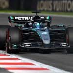Mercedes AMG F1 W15 George Russell önden çekim Pirelli soft kırmızı lastik Louis Vuitton CrowdStrike PETRONAS Mexico City 2025