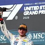 Max Verstappen podyumda kupa kaldiriyor Formula 1 MSC Cruises United States Grand Prix 2026